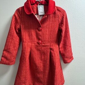 Disney Red Textured Pea Coat with Classic Collar